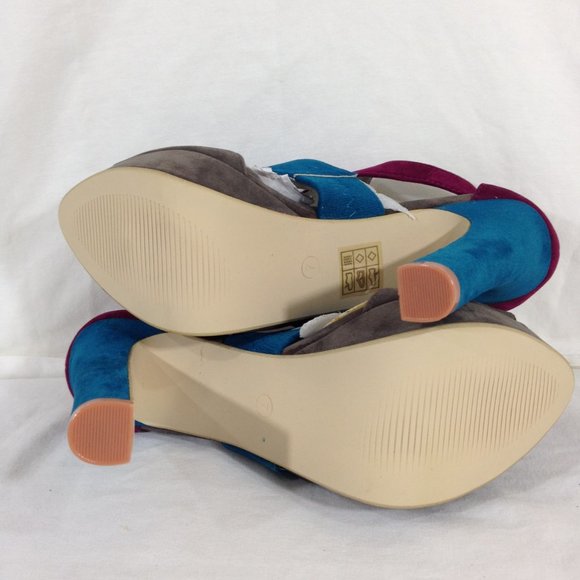 Shoes Of Soul-Final Price- Platform Heels Size 7 Grey/Teal/Berry - Picture 8 of 11